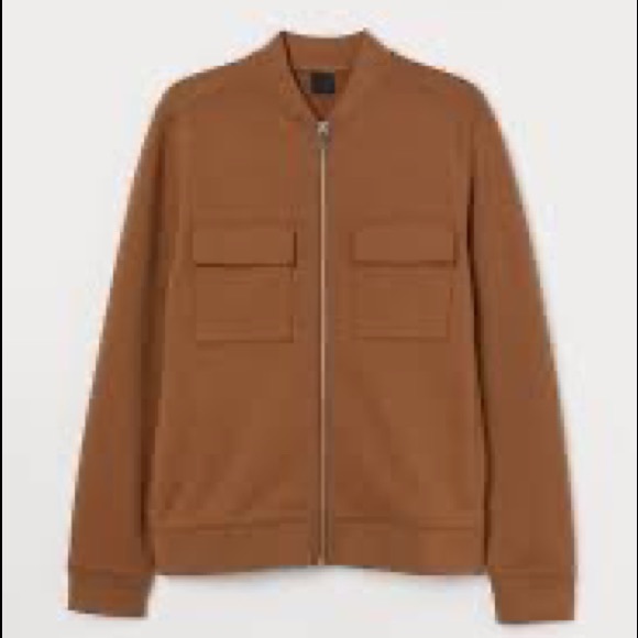 H & M Brown Sweatshirt Preppy Academia Zip Up Bomber Jacket Pockets XXL - Picture 4 of 10